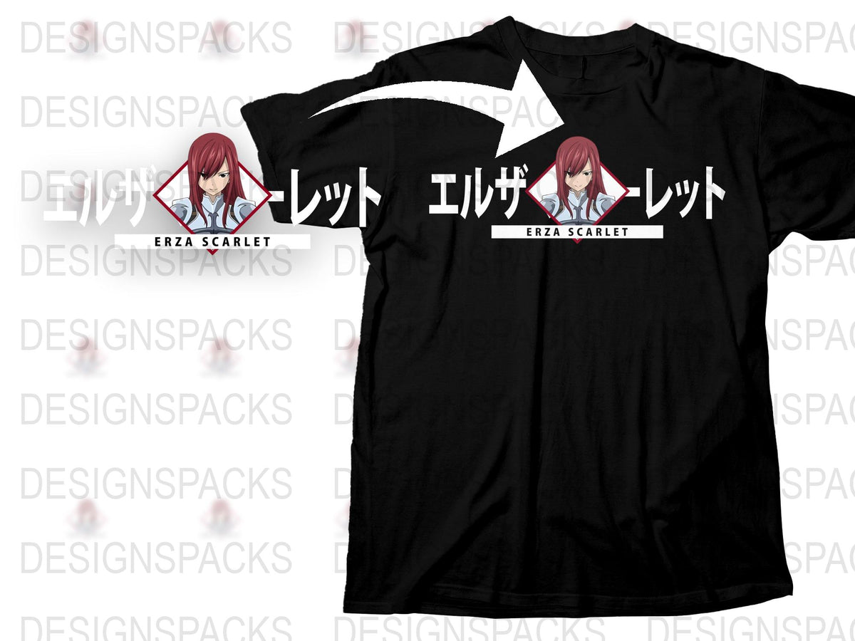 Erza Scarlet Anime T-Shirt, Fairy Tail Graphic Tee, Manga Character Shirt, Black Cotton Top
