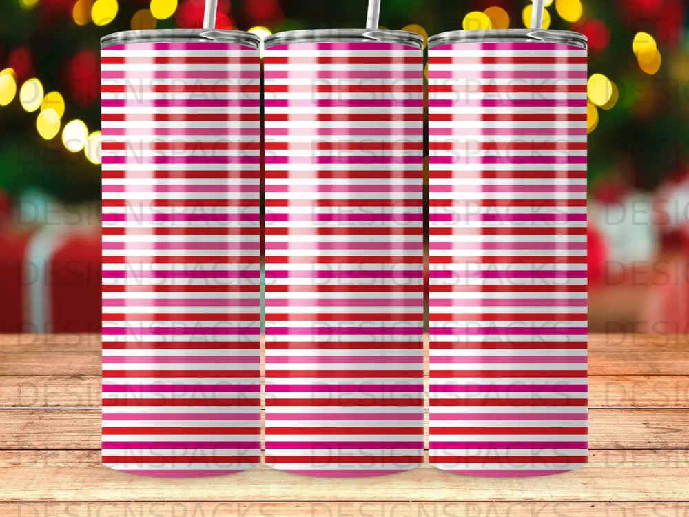 Tumbler with red and pink horizontal stripes.