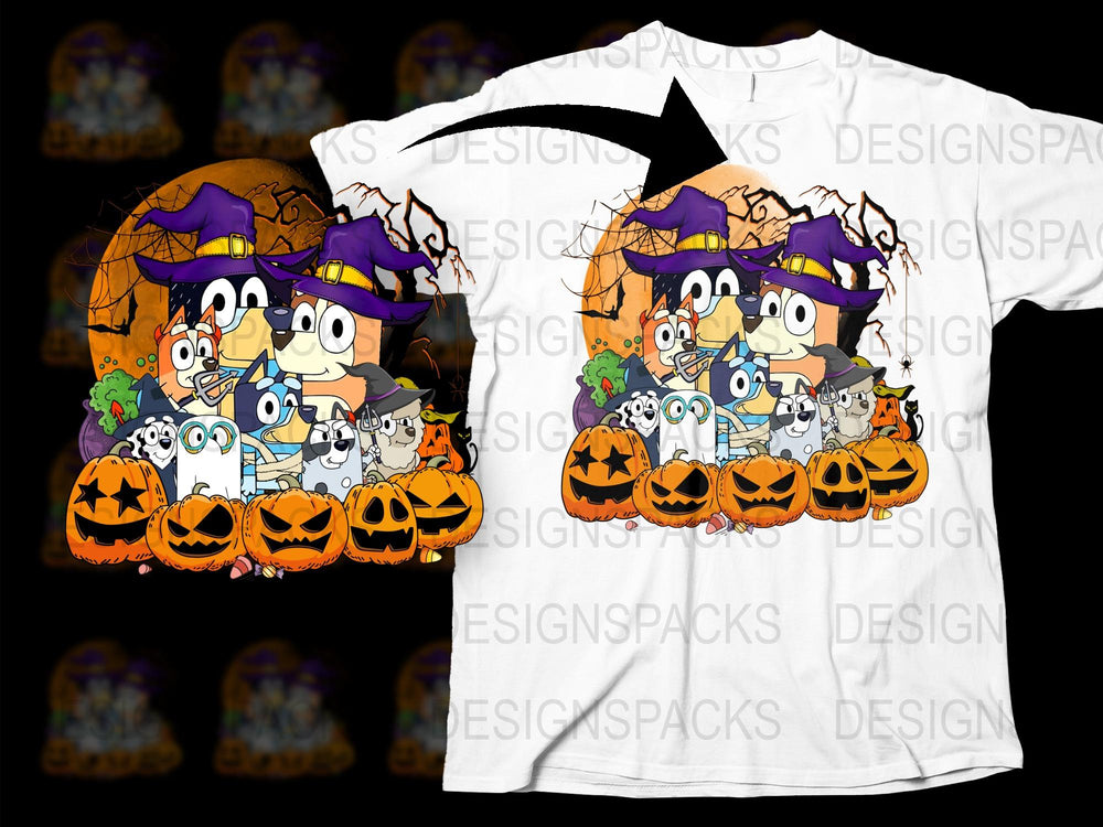 Halloween T-Shirt Kids Cartoon Characters Pumpkins Ghosts Fun Party Costume Tee