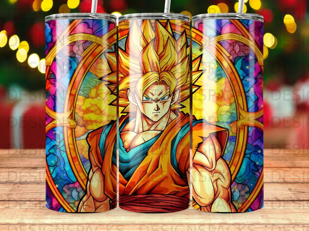 Dragon Ball Z's Goku in stained glass style on a tumbler.
