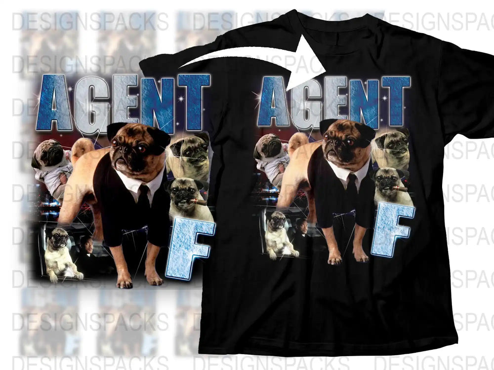 Agent F Bulldog Graphic T-Shirt, Funny Dog Lover Tee, Unique Pet Design, Black Cotton Shirt
