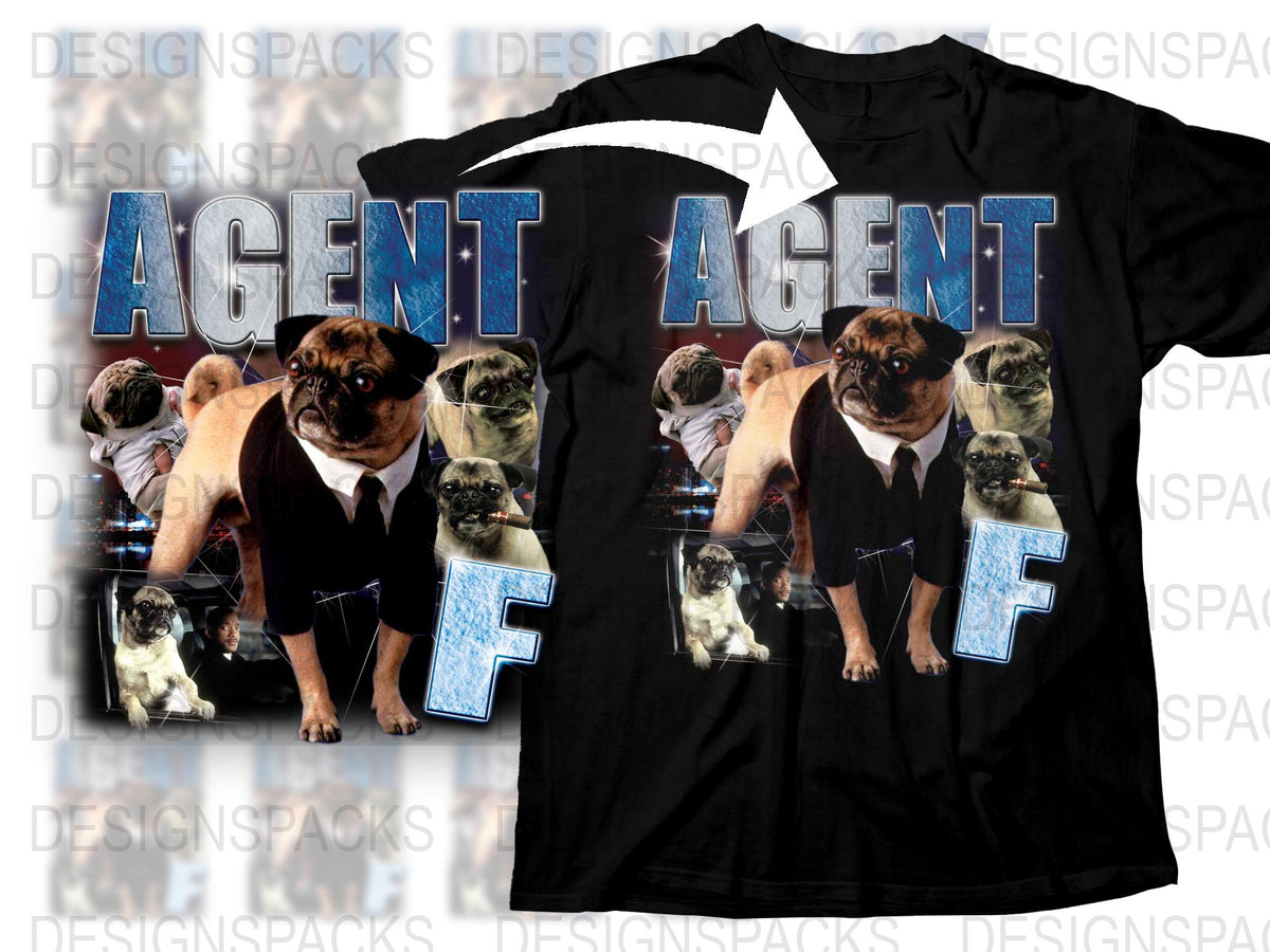 Agent F Bulldog Graphic T-Shirt, Funny Dog Lover Tee, Unique Pet Design, Black Cotton Shirt