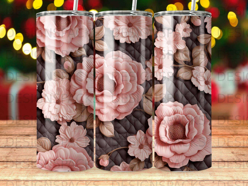 Pink floral pattern on a textured background, suitable for a tumbler.