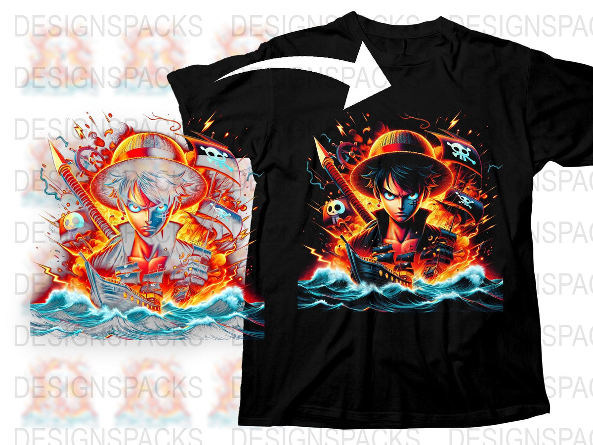 Anime Inspired T-Shirt, Vibrant Fire and Water Design, Cool Graphic Tee, Unisex Clothing for Anime Fans