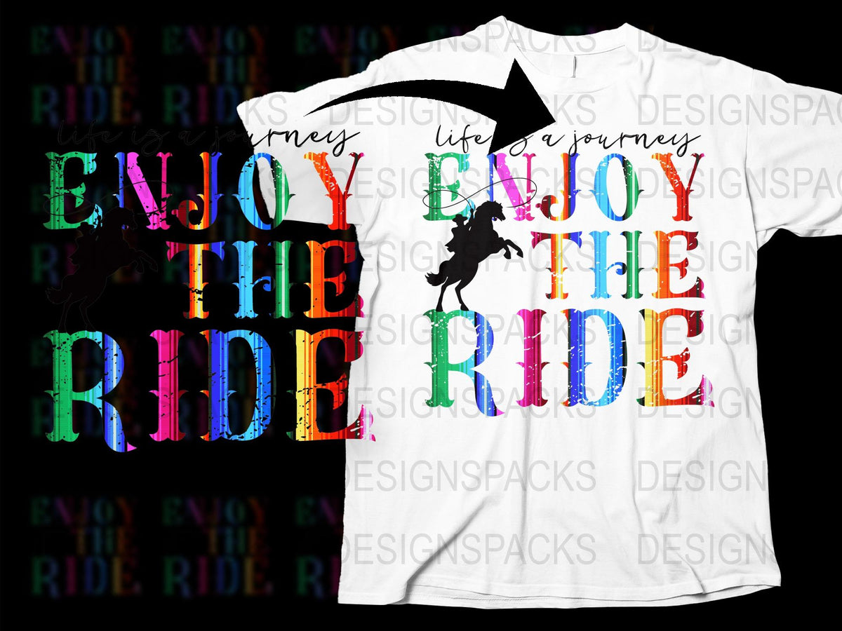 Colorful Enjoy The Ride T-Shirt, Unicorn Graphic Tee, Inspirational Quote Shirt, Horse Lover Gift, Rainbow Text Top