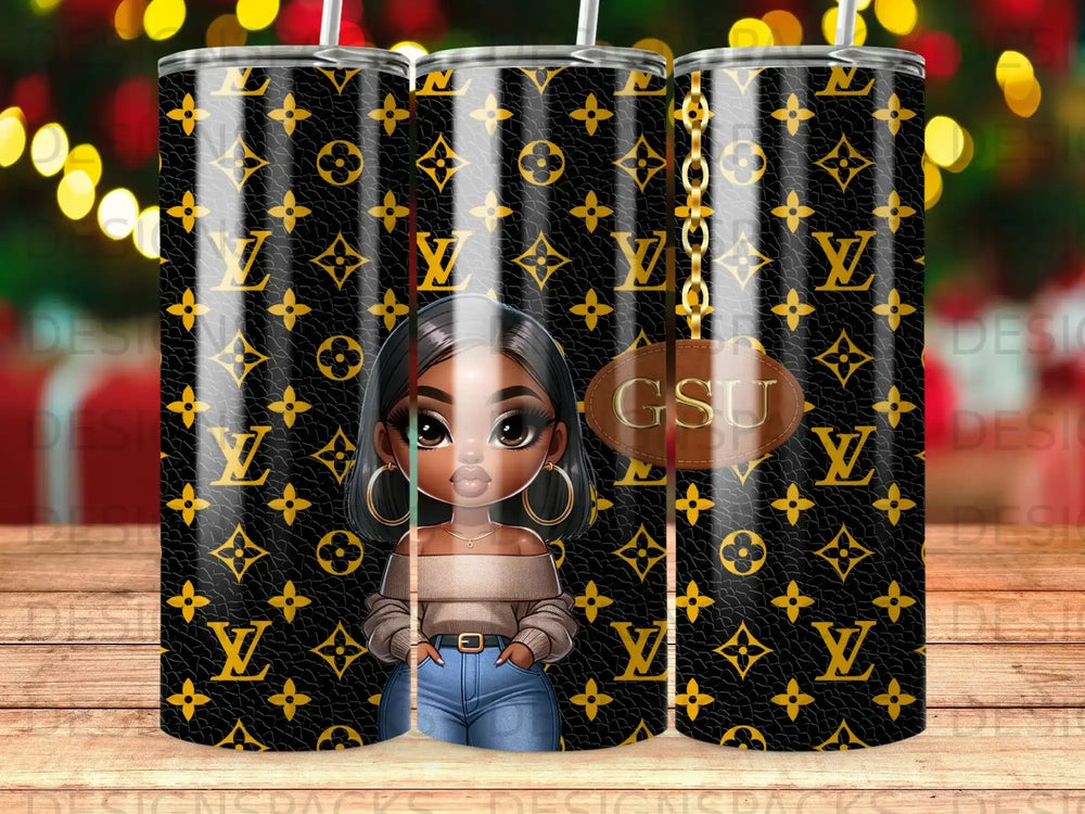 Black Gold Monogram Girl GSU Logo Chain Tumbler product type