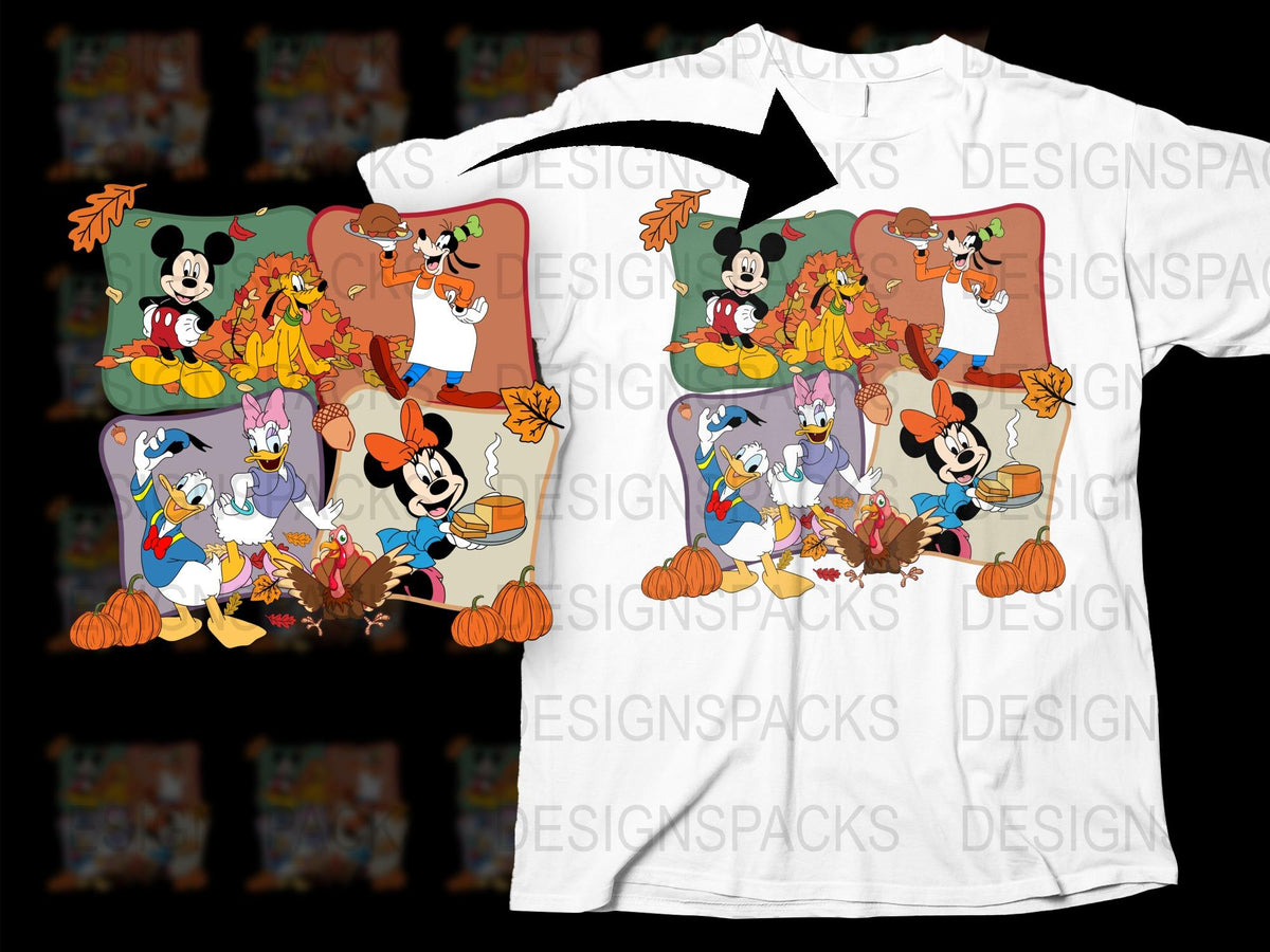 Disney Thanksgiving T-Shirt Mickey Minnie Autumn Leaves Pumpkin Kids Adults Unisex Tee