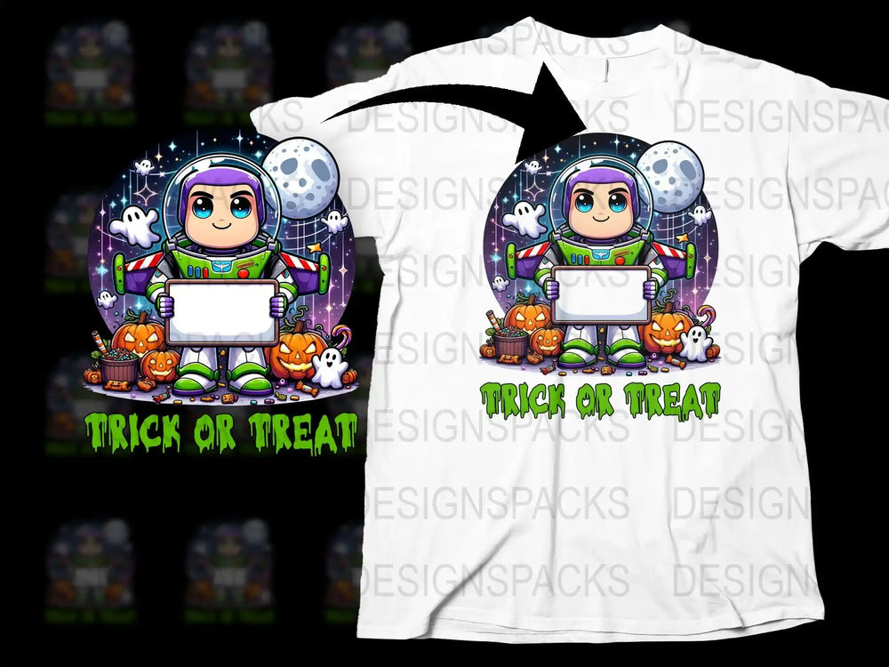 Kids Halloween T-Shirt, Astronaut Costume Design, Trick or Treat, Cute Space Theme, Boys Girls Casual Wear