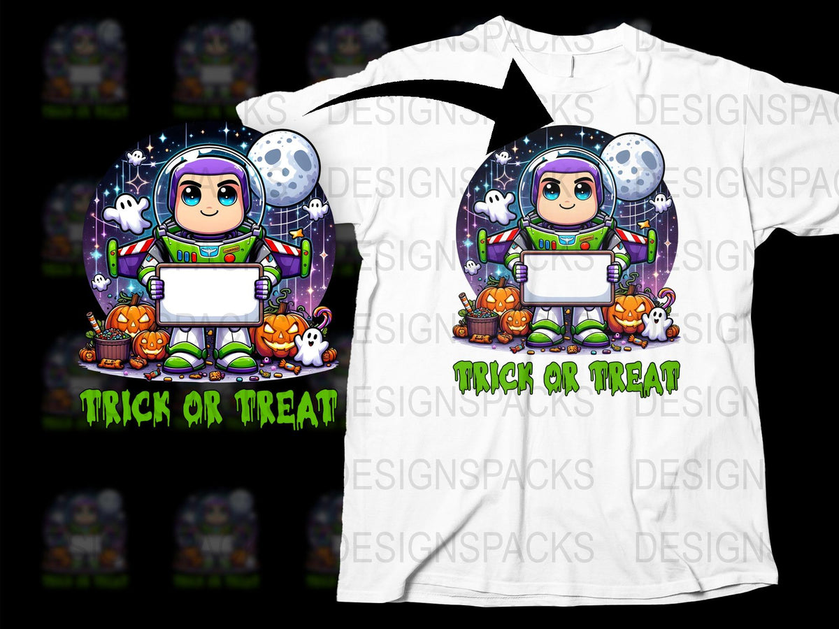 Kids Halloween T-Shirt, Astronaut Costume Design, Trick or Treat, Cute Space Theme, Boys Girls Casual Wear