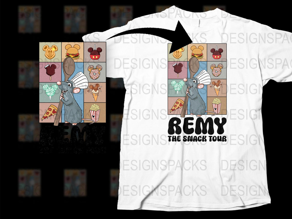 Remy The Snack Tour T-Shirt, Cartoon Mouse Graphic Tee, Unisex Kids and Adults Casual Wear