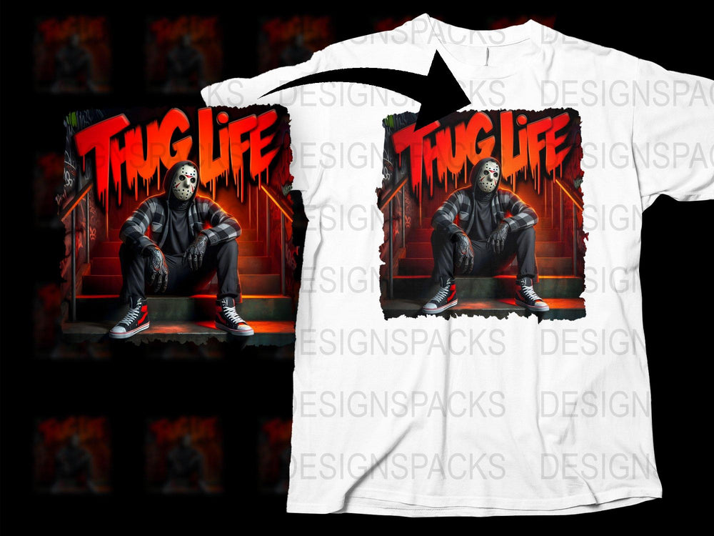 Thug Life Graphic T-Shirt, Urban Streetwear Tee, Hip Hop Fashion, Bold Red and Black Design, Unisex Casual Wear