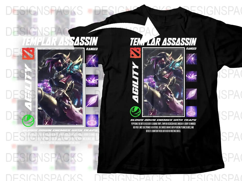 Templar Assassin Dota Inspired T-Shirt, Ranged Agility Gaming Apparel, Esports Fan Merchandise, Unisex Black Tee