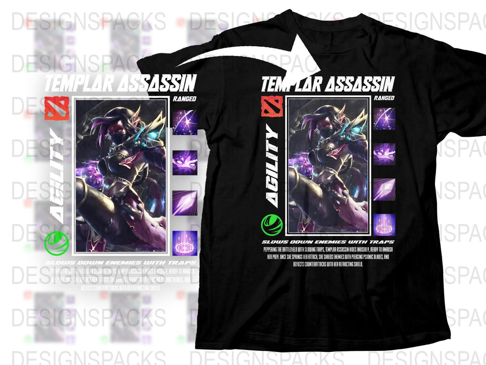 Templar Assassin Dota Inspired T-Shirt, Ranged Agility Gaming Apparel, Esports Fan Merchandise, Unisex Black Tee