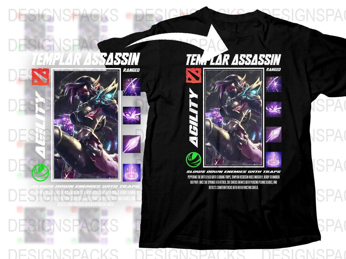Templar Assassin Dota Inspired T-Shirt, Ranged Agility Gaming Apparel, Esports Fan Merchandise, Unisex Black Tee