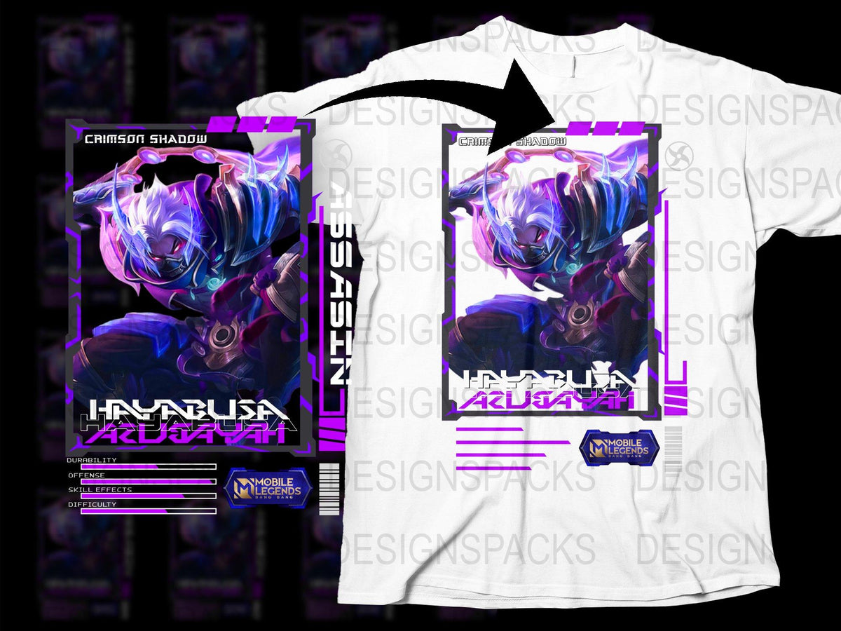 Hayabusa Crimson Shadow Mobile Legends Graphic T-Shirt, Unisex Anime Gamer Tee, Vibrant Character Design, Gift for Gamers