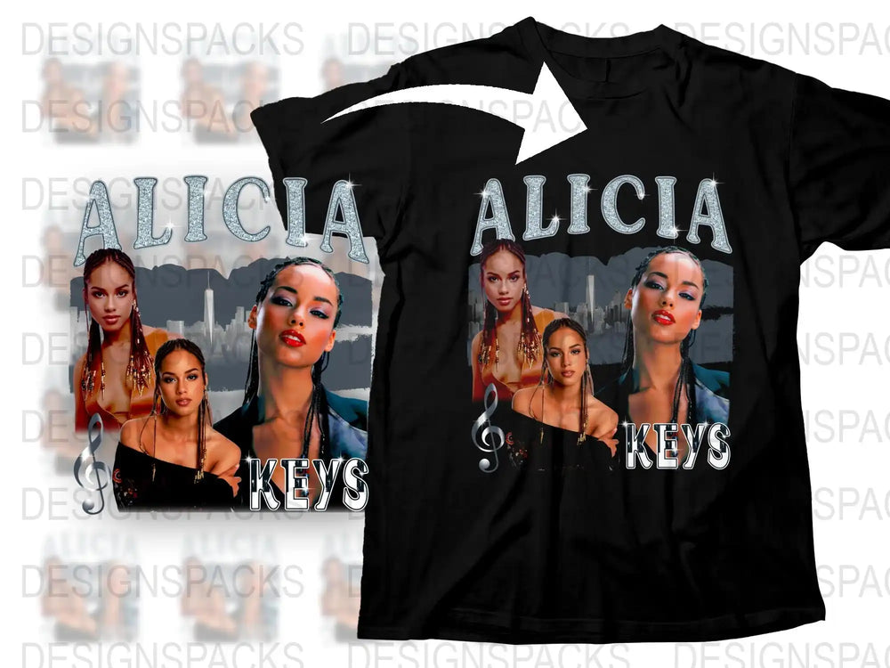 Alicia Keys Graphic T-Shirt, Custom Pop Art Style Music Tees, Trendy Singer Portrait Shirt, Fan Merch Clothing