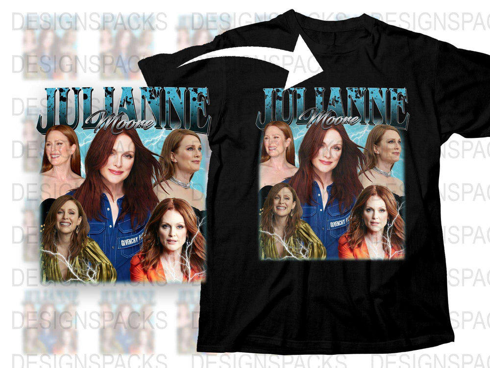 Julianne Moore Celebrity T-Shirt, Photo Collage, Fan Art Tee, Black Cotton Shirt, Unisex Fashion Top