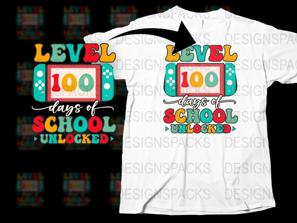Level 100 Days of School Unlocked T-Shirt, Colorful Graphic Tee, Teacher Student Celebration Shirt
