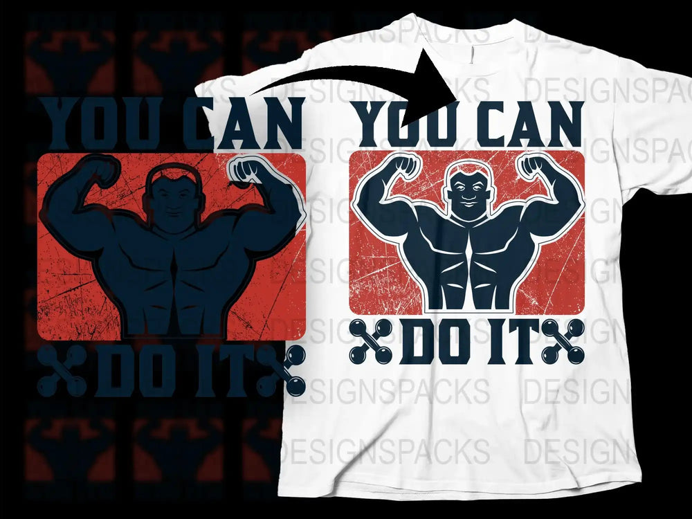 Motivational Workout T-Shirt, Vintage Muscle Man Design, 'You Can Do It' Graphic Tee, Fitness Apparel, Retro Gym Shirt