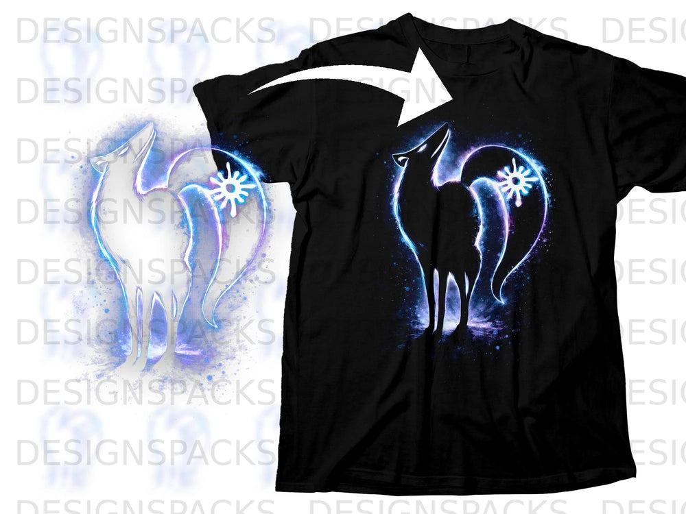 Black t-shirt with a glowing wolf inside a heart-shaped aura.