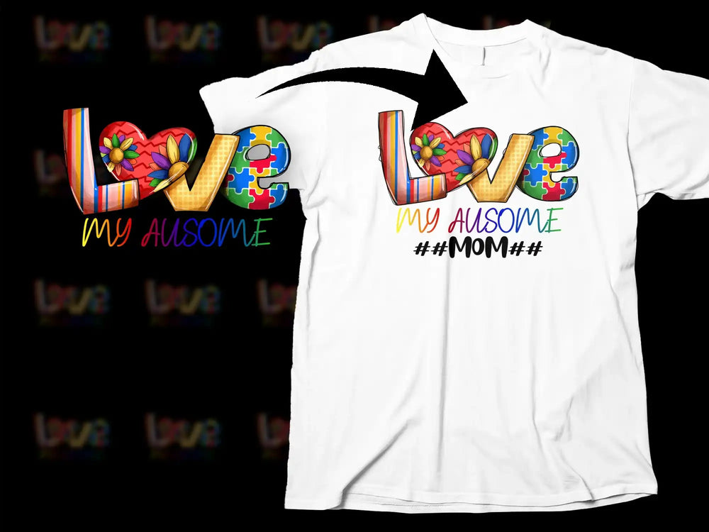 Autism Awareness T-Shirt Love Puzzle Graphic Awesome Mom Tee Colorful Design