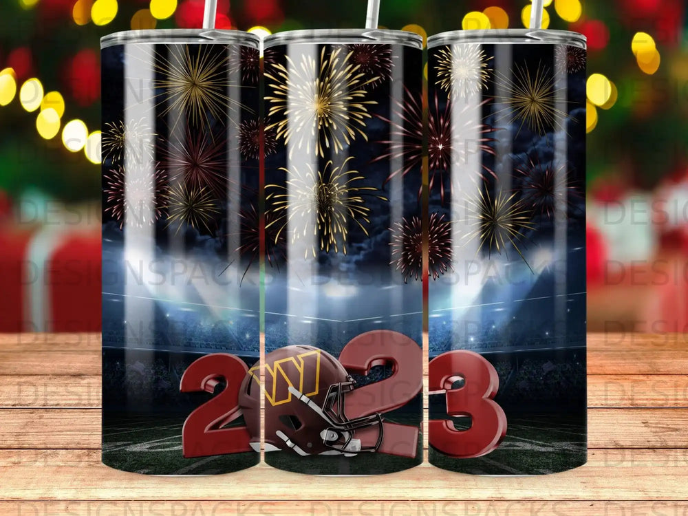 Washington Commanders helmet and stadium with fireworks.