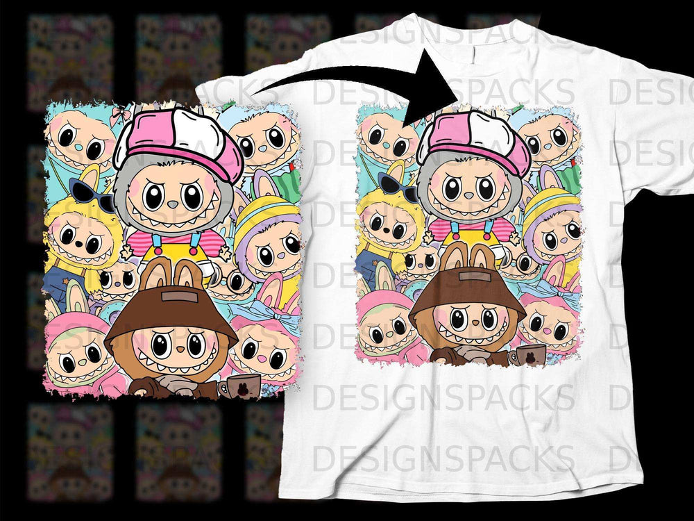 Colorful Cartoon Characters Graphic Design T-shirt