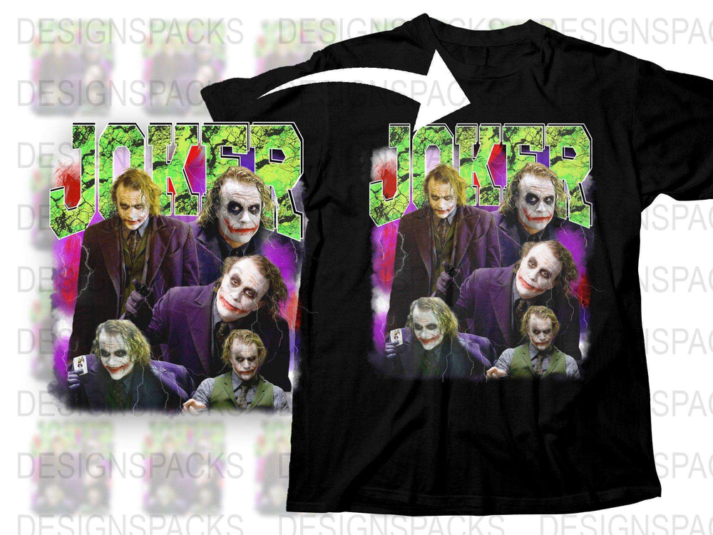 Joker T-Shirt, Unique Movie Character Collage, Fan Art Graphic Tee, Colorful Men's and Women's Shirt