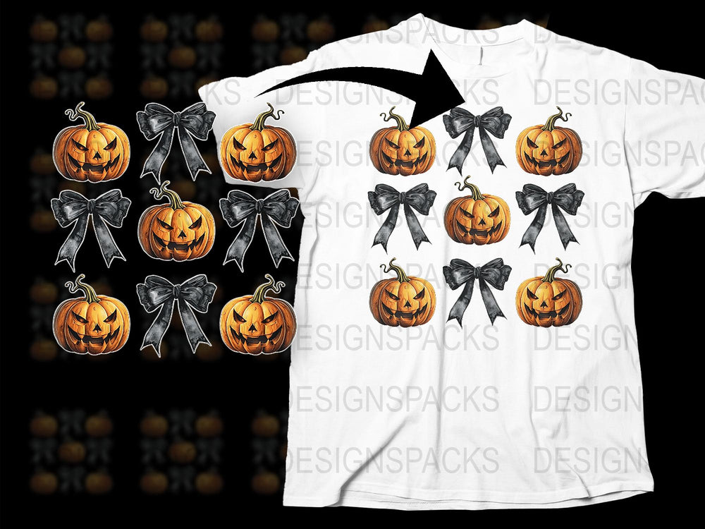 Halloween Pumpkin T-Shirt with Bow Design, Orange Jack-o'-Lantern Unisex Tee, Spooky Fall Fashion, Casual Graphic Shirt