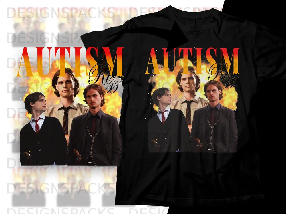Criminal Minds character collage graphic on a black t-shirt.