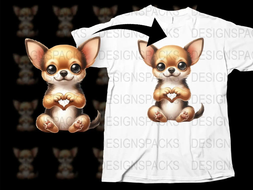 Cute Chihuahua Puppy Heart Graphic T-Shirt, Adorable Dog Lover Tee, Unisex Adult Casual Wear, Animal Print Top, Gift Idea
