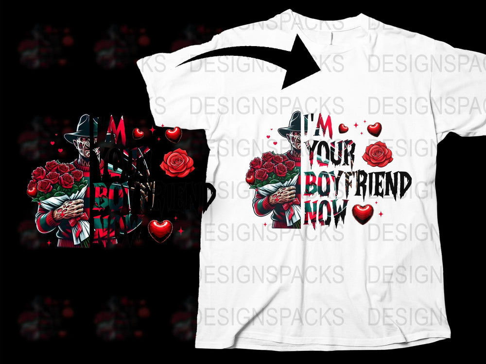 Gothic Horror T-Shirt Vintage Plague Doctor Graphic 'I'm Your Boyfriend Now' Tee with Roses and Hearts Design, Unisex Fashion