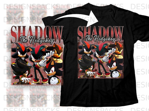 Shadow the Hedgehog characters on a black t-shirt.
