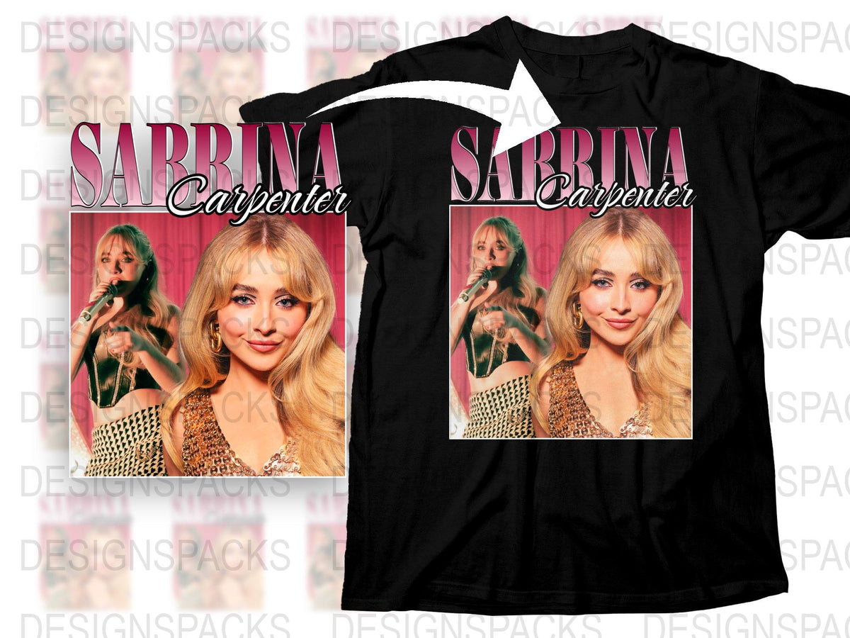 Sabrina Carpenter Graphic T-Shirt, Pop Music Fan Tee, Singer Portrait Shirt, Trendy Pink Black Top
