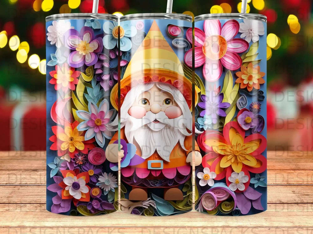 Gnome with colorful floral background.