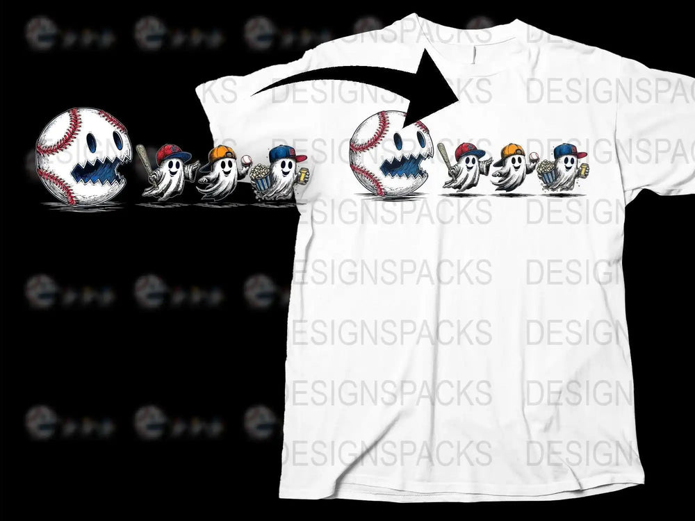 Men's Baseball T-Shirt, White Cartoon Monster Print, Creepy Cute Sports Tee, Unique Graphic Design, Casual Streetwear, Gift for Him