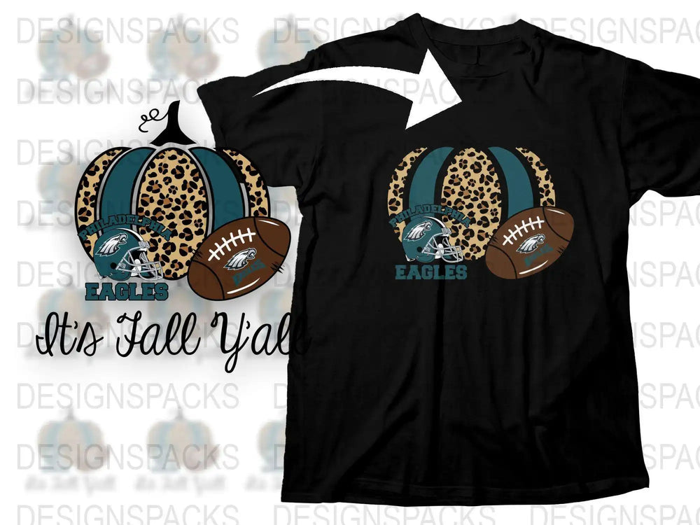Leopard Print Football T-Shirt, Fall Y'all Game Day Shirt, Sports Team Fan Apparel, Casual Wear Black Tee, Customizable Team Name