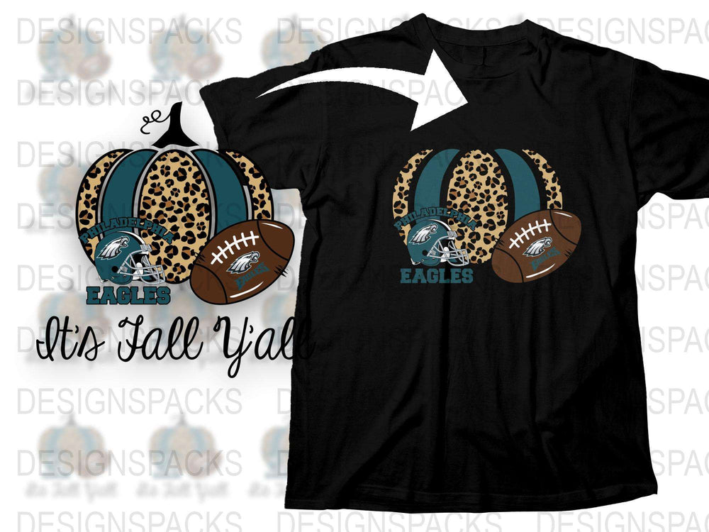 Leopard Print Football T-Shirt, Fall Y'all Game Day Shirt, Sports Team Fan Apparel, Casual Wear Black Tee, Customizable Team Name
