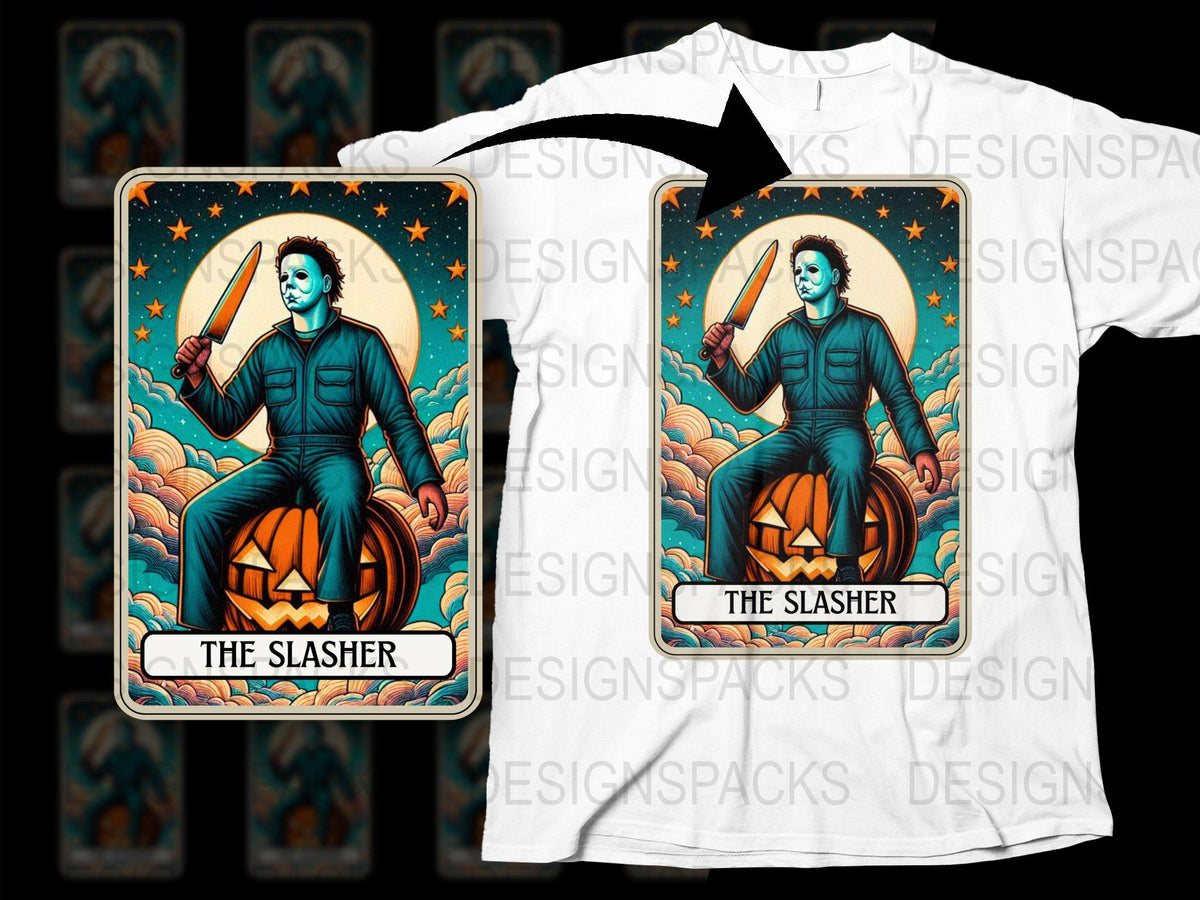 Halloween T-Shirt Michael Myers Inspired Tarot Card Design, Unisex Horror Movie Fan Apparel