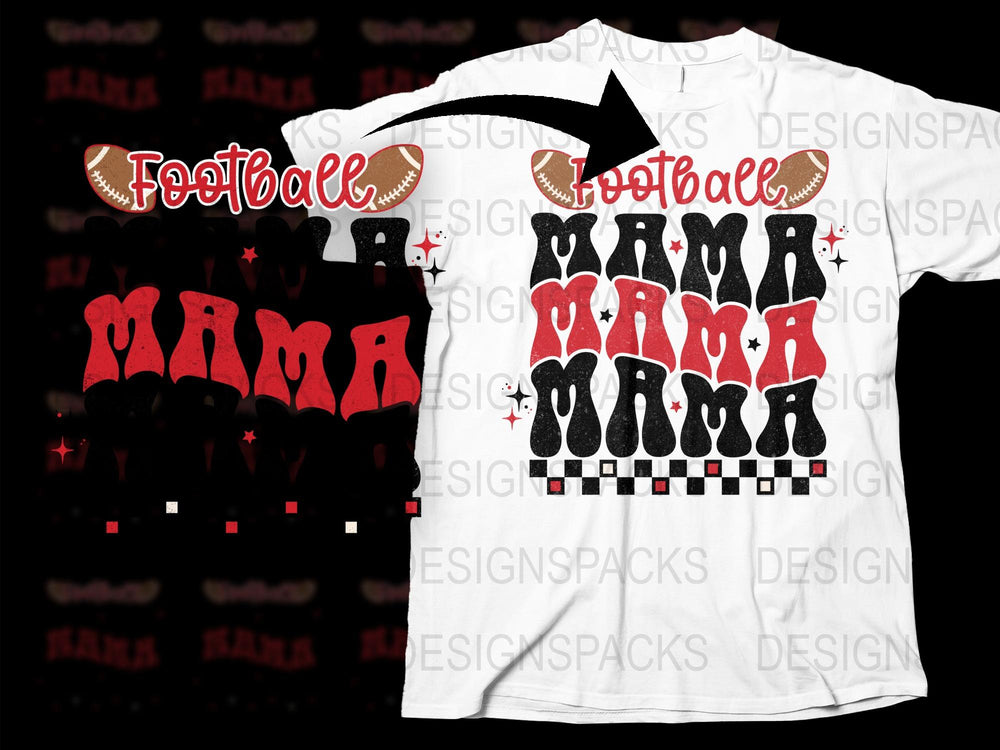 Football Mama T-Shirt, Checkered Pattern, Cute Sports Mom Graphic Tee, Casual Women's Fashion, Trendy Game Day Apparel