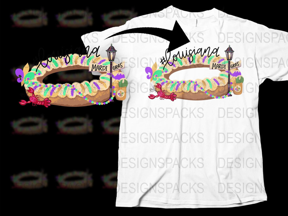 Mardi Gras Louisiana King Cake Graphic T-Shirt, Colorful Beads Print, Unisex Festival Apparel