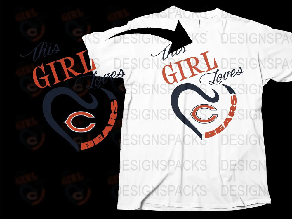 This Girl Loves Bears T-Shirt, Chicago Football Fan Tee, Sports Team Apparel, Women's Fashion Top