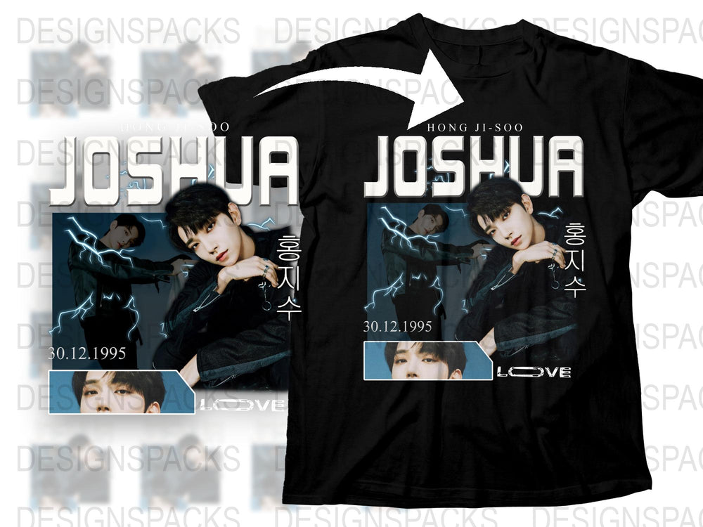 Joshua Fan T-Shirt, K-Pop Idol Black Tee, Star Graphic Design, Birthday Gift Idea, Trendy Music Lover Apparel, Unisex Sizes