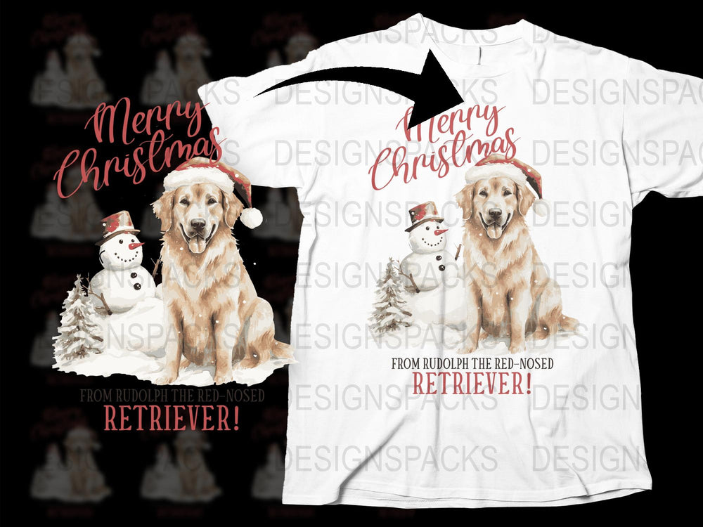 Merry Christmas Golden Retriever T-Shirt, Holiday Dog Lover Gift, Festive Winter Apparel, Unisex Tee Design