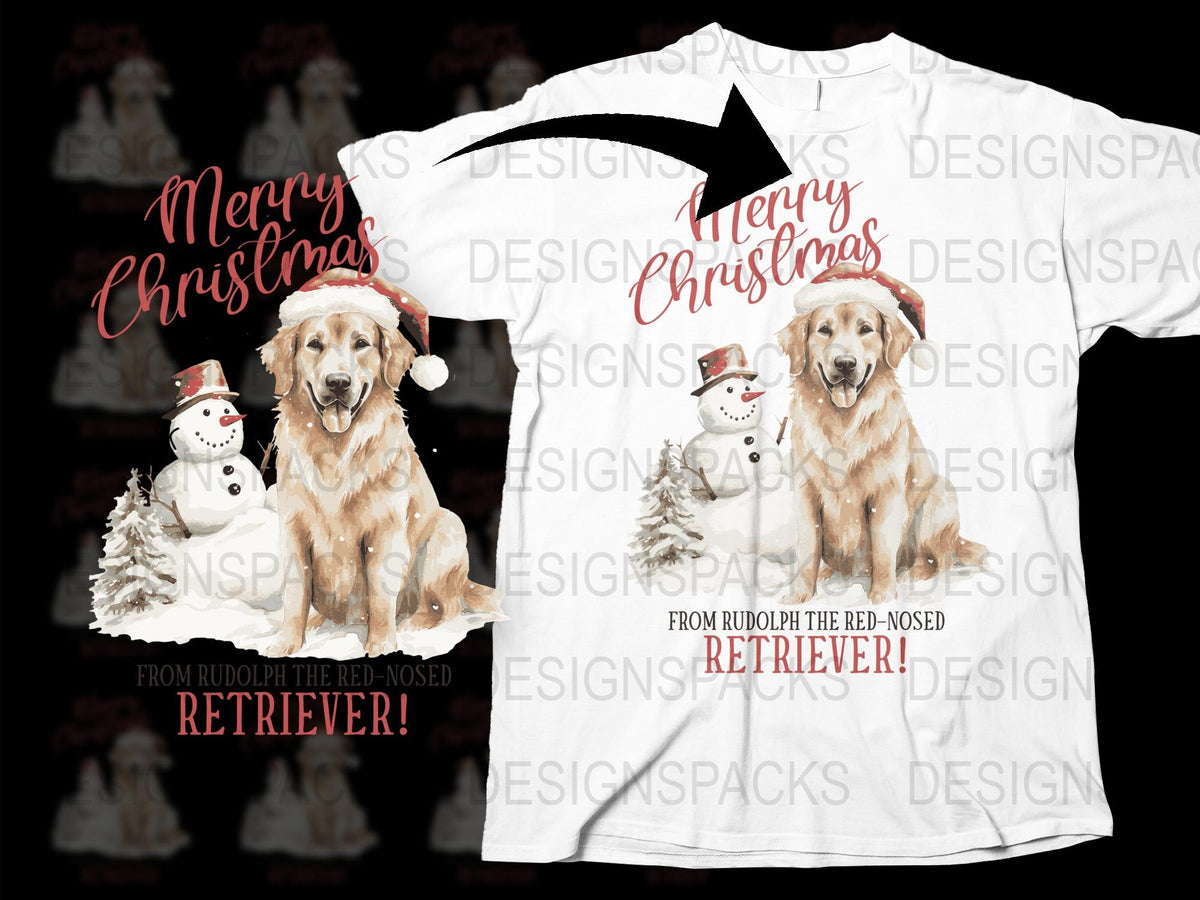 Merry Christmas Golden Retriever T-Shirt, Holiday Dog Lover Gift, Festive Winter Apparel, Unisex Tee Design