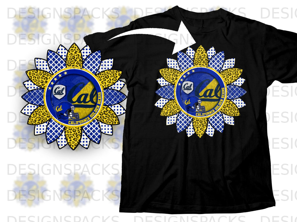Black t-shirt with a Cal Golden Bears sunflower graphic.