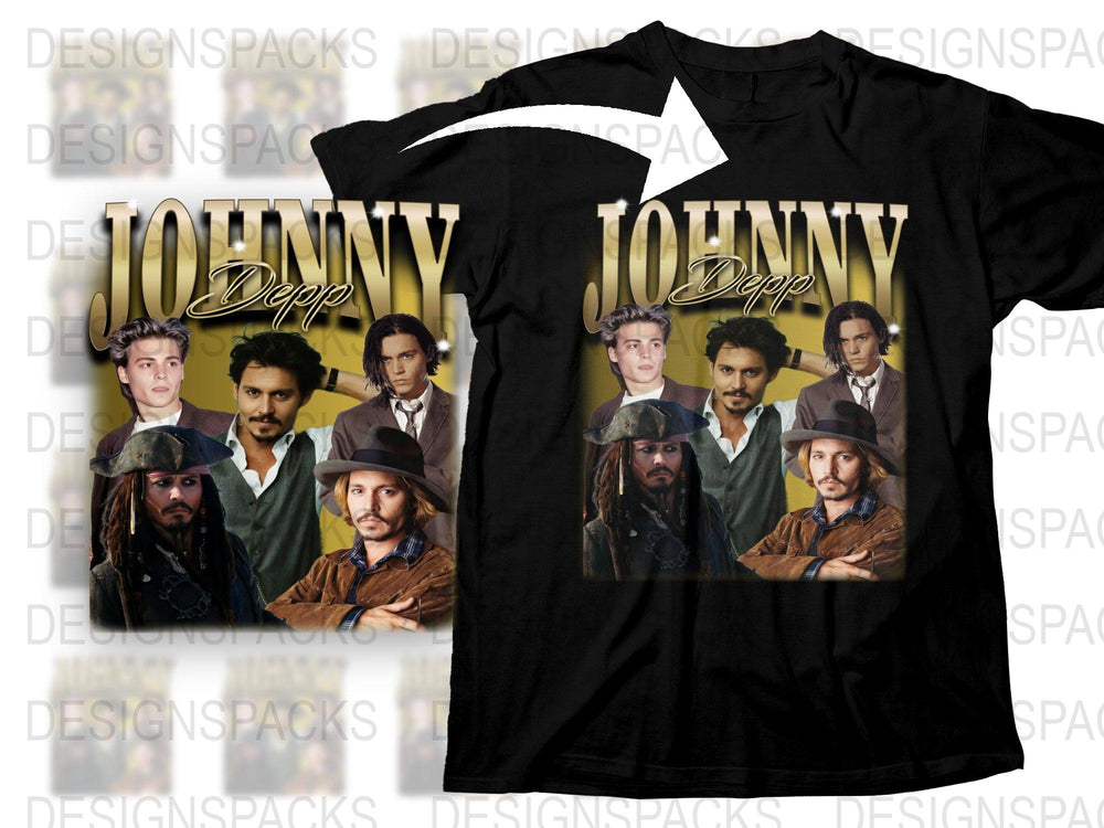 Johnny Depp Fan T-Shirt, Iconic Movie Roles Montage, Men's Black Cotton Tee, Gift for Movie Lovers