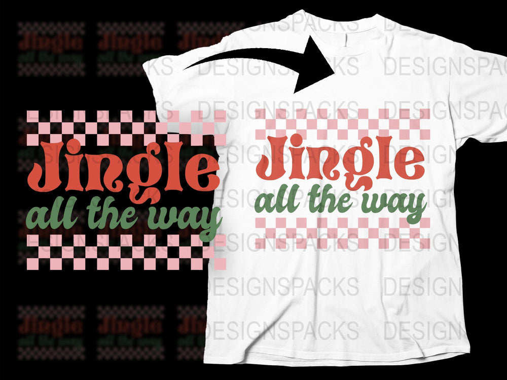 Jingle All the Way Christmas T-Shirt, Festive Holiday Apparel, Red and Green Plaid Design