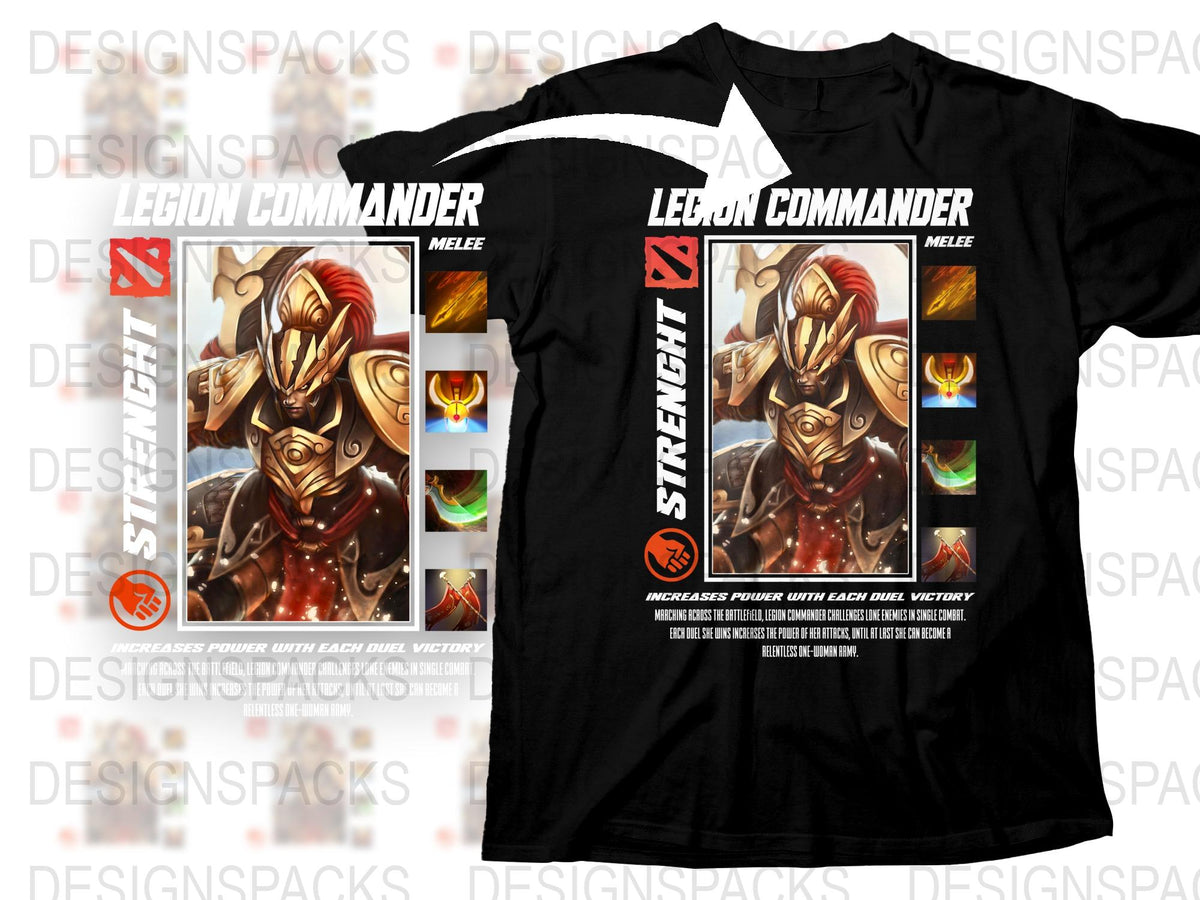 Legion Commander Dota 2 Inspired T-Shirt, Video Game Graphic Tee, Gaming Apparel, Black Cotton Shirt
