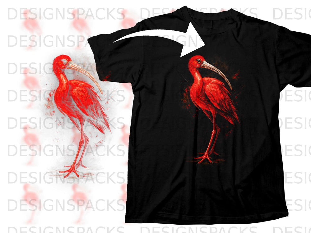 Black t-shirt with a red ibis graphic printed on the front.
